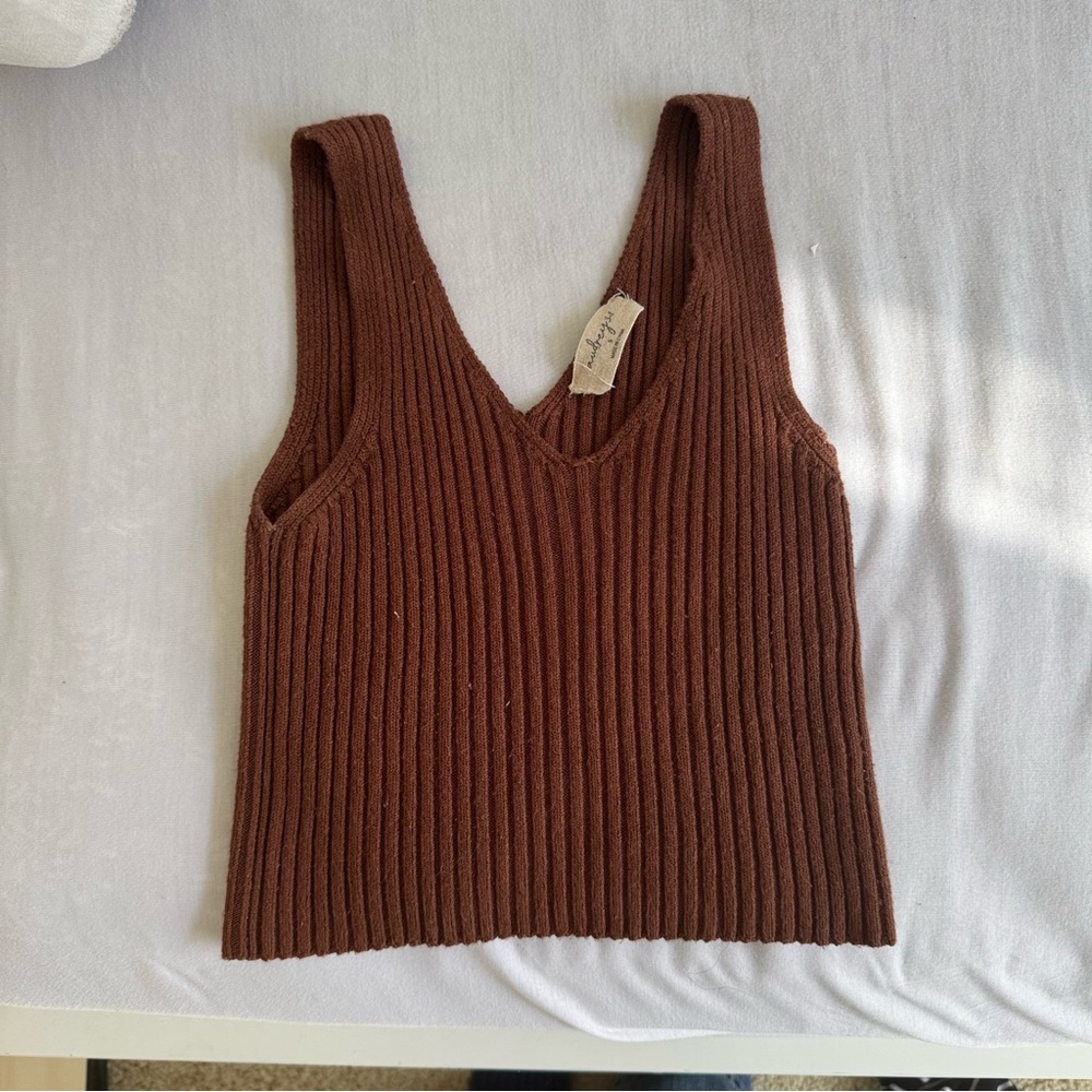 Brown Ribbed Knit Tank Top